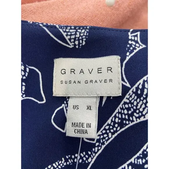 Susan Graver Printed LK Cutaway Hem Jacket Womens XL One Button 3/4 Slv Pockets - Picture 6 of 12